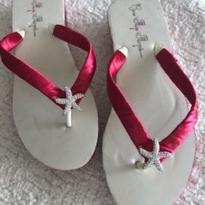 Ruby Red Flip Flops with Starfish Emblem NEVER WORN